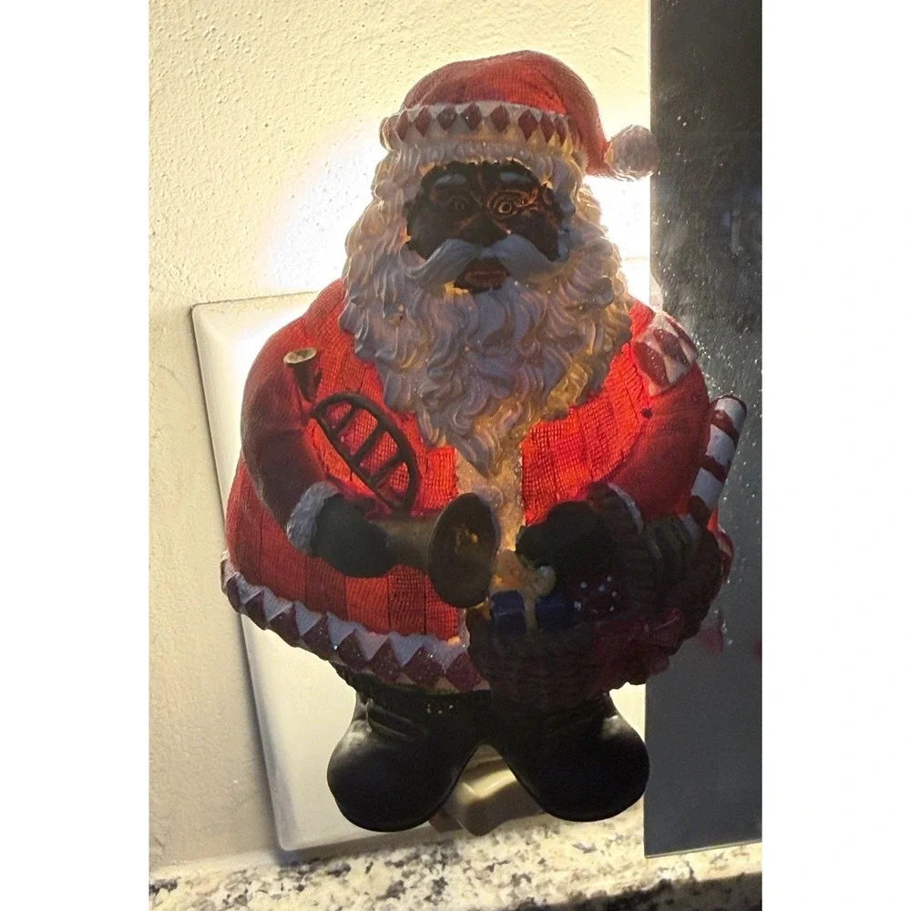 Vintage African American Black Santa Claus Plug In Night Light Lot of 3 WORKING